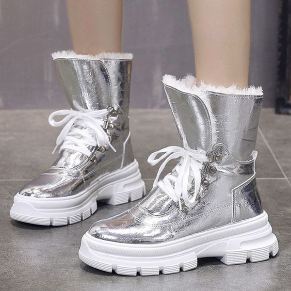 

fashion shiny winter boots women snow boots female white ladies shoes plush waterproof shoes woman keep warm i5-51, Black