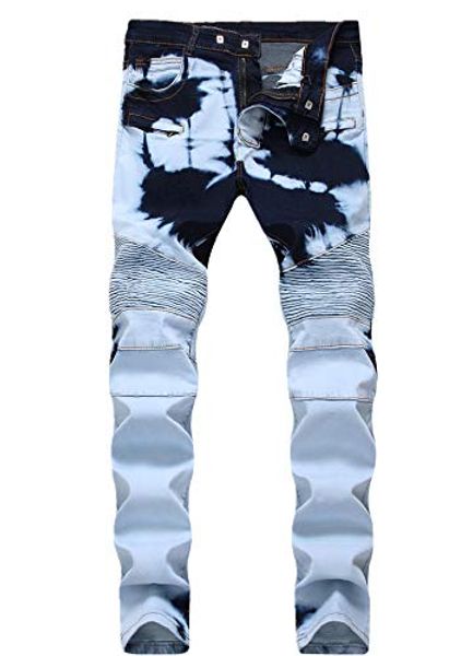 

fredd marshall men's biker moto skinny ripped destroyed distressed slim fit denim jeans, Blue