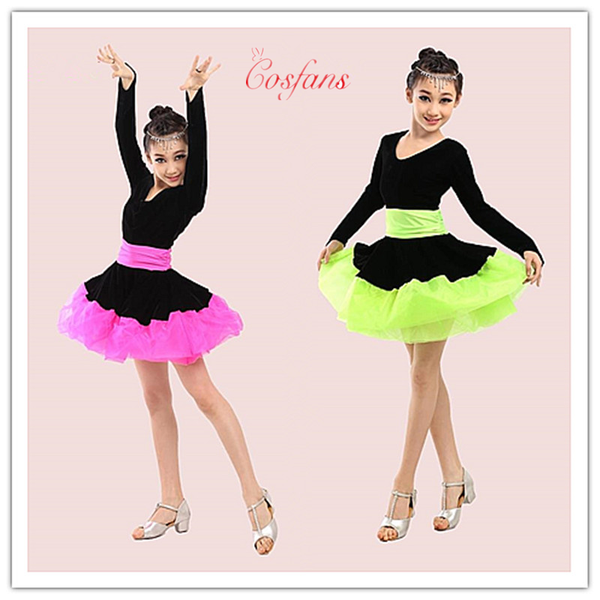 

girls latin dance dress kids latin dance dress children ballroom dancing kids salsa rumba cha cha tango stage wear, Black;red