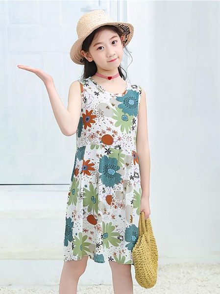 

casual summer girls dress printed cartoon party girls clothes, Red;yellow