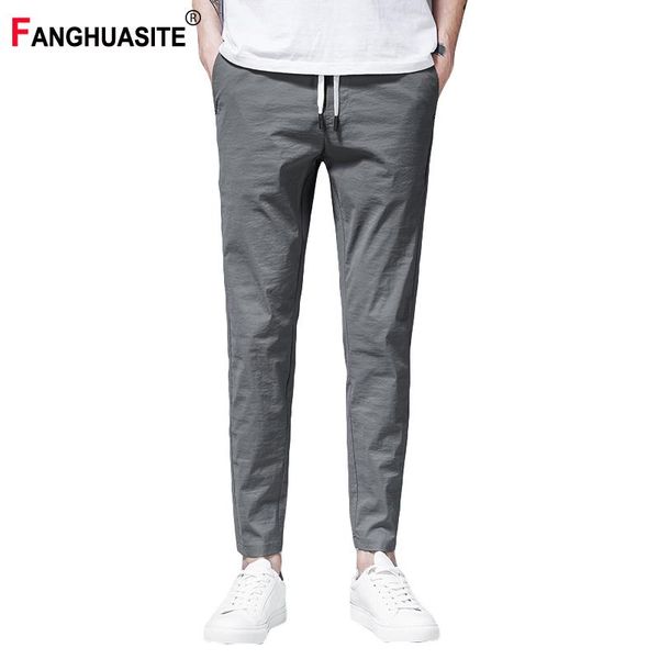 

summer refreshing men's pencil pants elasticity breathable elastic waist full length pants new solid color casual men k936, Black
