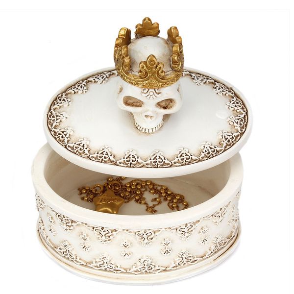 

resin decor jewelry box necklace earrings ring halloween gifts container storage deskcrowned skull organizer packaging mini, Pink;blue