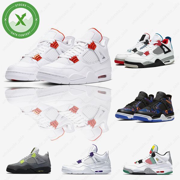 

stock x orange metallic mens trainers basketball shoes 4s court purple 95 neon bred rasta white cement black cat pure money sports sneakers