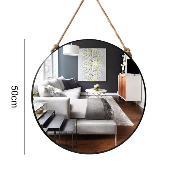 

retro metal wall hanging mirror with hemp rope round decorative bathroom mirrors creative makeup shaving iron mirrors large 50cm