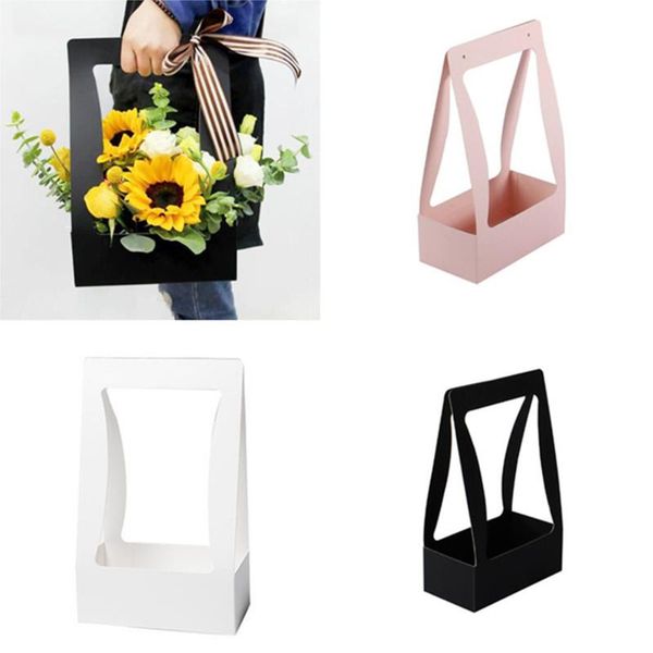 

6pcs portable flower box bouquet packaging material waterproof thickening flower basket hand carrying box qly1081