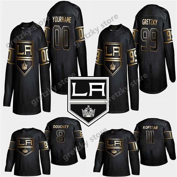 

golden edition los angeles kings jersey 23 dustin brown 8 drew doughty 99 wayne gretzky customize any number any name hockey jerseys, Black;red