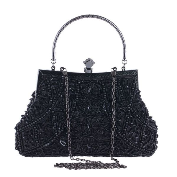 

women luxurious evening handbag retro style sequins pearls beads shoulder bag