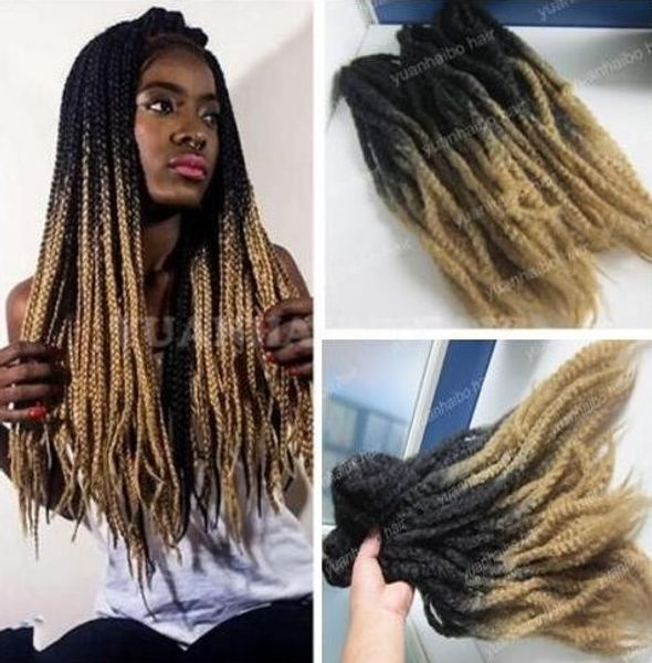 12 Pacotes de cabeça completa Two Tone Marley Braid cabelo 20inch Preto Loiro 27 Ombre Synthetic Hair Extensions Kinky Torça trança frete grátis