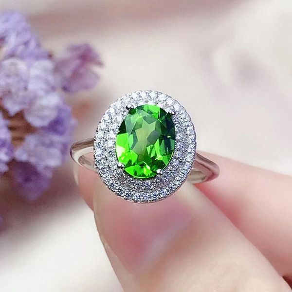 

cluster rings green crystal emerald gemstones diamonds for women white gold silver color jewelry bijoux bague fashion accessories, Golden;silver
