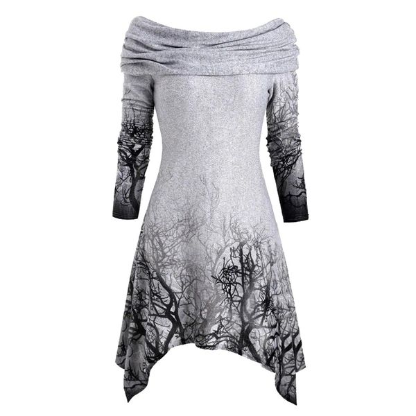 

women's irregular hoodies sweatshirt halloween tree print convertible collar asymmetrical knitwear cloak pullovers gothic, Black