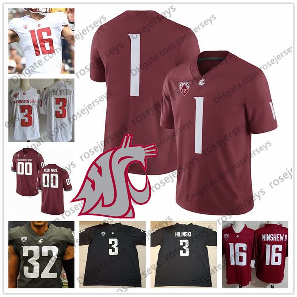 

2019 ncaa washington state cougars # 10 parker 21 river cracraft 23 джерард викс красный белый серый мужчины молодежный малыш wsu футбол, Black