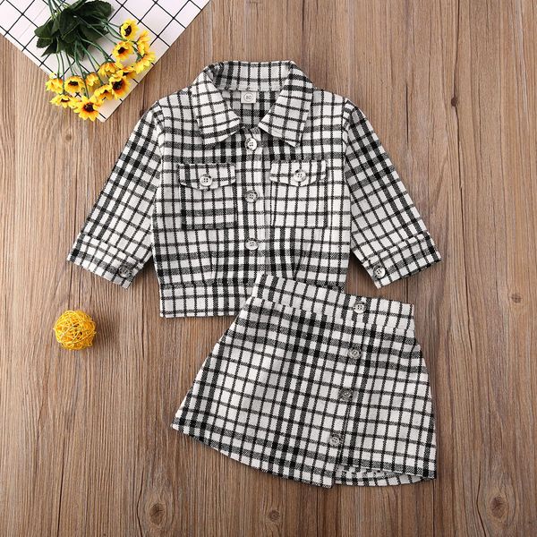 

Pudcoco Toddler Baby Girl Clothes Plaids Long Sleeve Coat Tops Tutu Mini Skirt 2Pcs Outfits Cotton Clothes Outwear Set