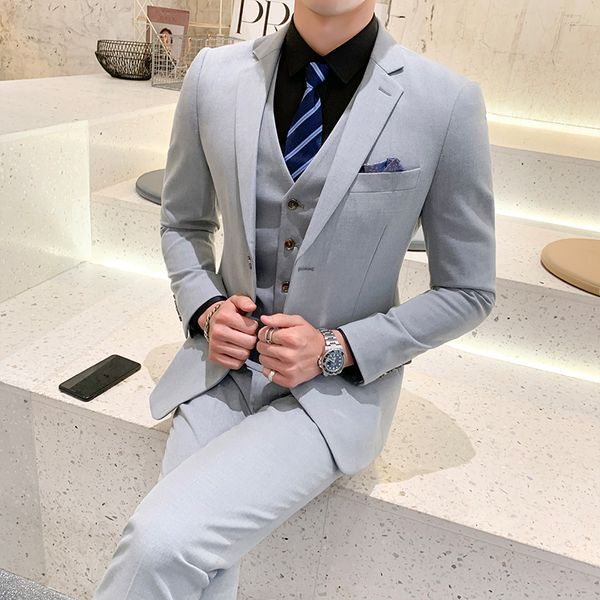 

men's slim suit 3 pieces new high-quality business casual fashion simple classic solid color men's suit suit, White;black