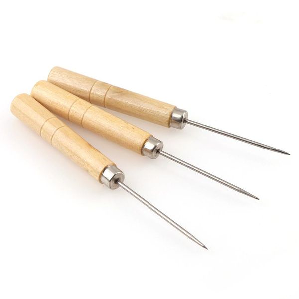

2pcs / set wood handle tool холст кожа шитье обувь шило рук строчка конус иглы набор инструментов craft швейные принадлежности аксессуары ft, Black