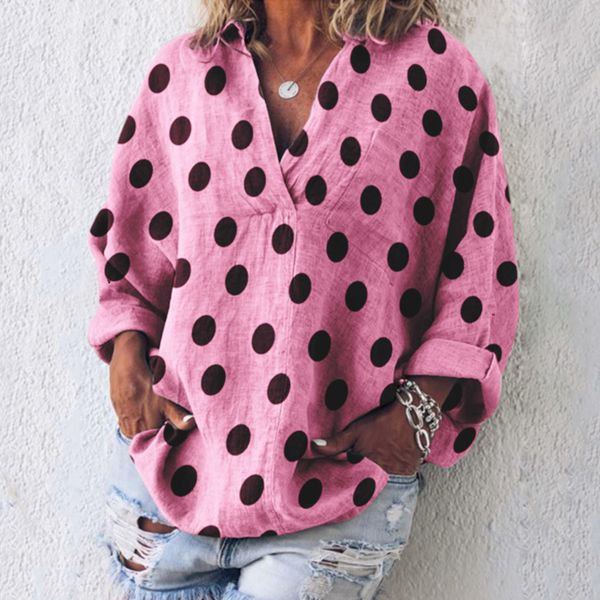 

jaycosin blouse women summer casual dot print long sleeve v-neck loose plus size loose beach shirts fashion kimono 520, White