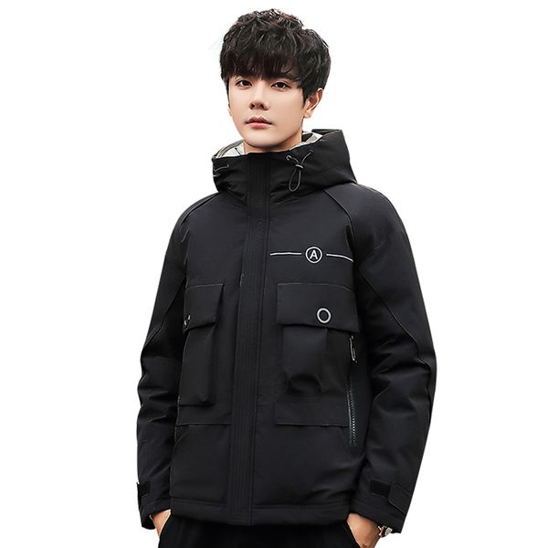 

winter down jacket men thick warm white duck down coat mens clothing casual short parka hooded puffer jacket men outwear, Black
