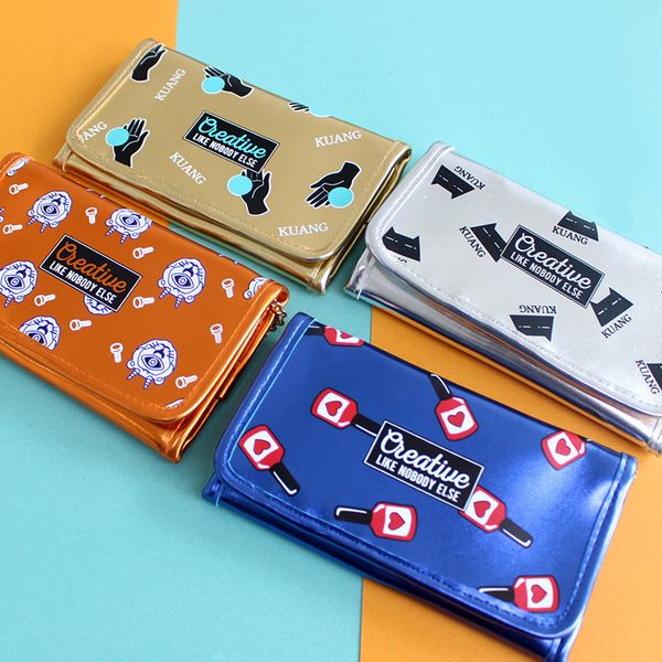 

carton printing female messenger bag summer creative funny pu women's chain shoulder bag three fold wallet phone, Red;black