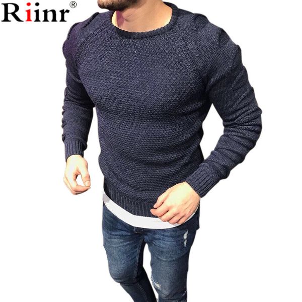 

riinr new arrival autumn winter men sweater casual warm slim knitted pullover solid color hole long sleeve male sweaters 8 color, White;black