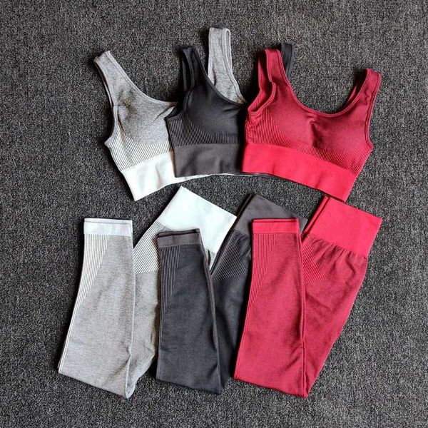 

women fitness clothing woman gym leggings padded push-up seamless yoga set sportswear strappy sports bra&pants sports suits, White;red