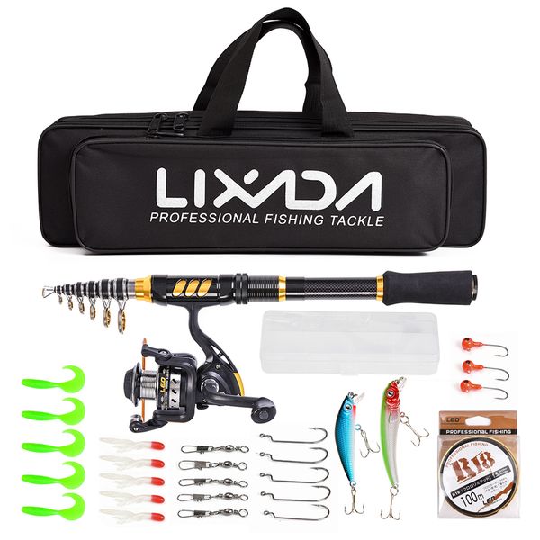 

lixada fishing rod reel combo carbon fiber fishing rod spinning reel line lures hooks jigs swivels saltwater