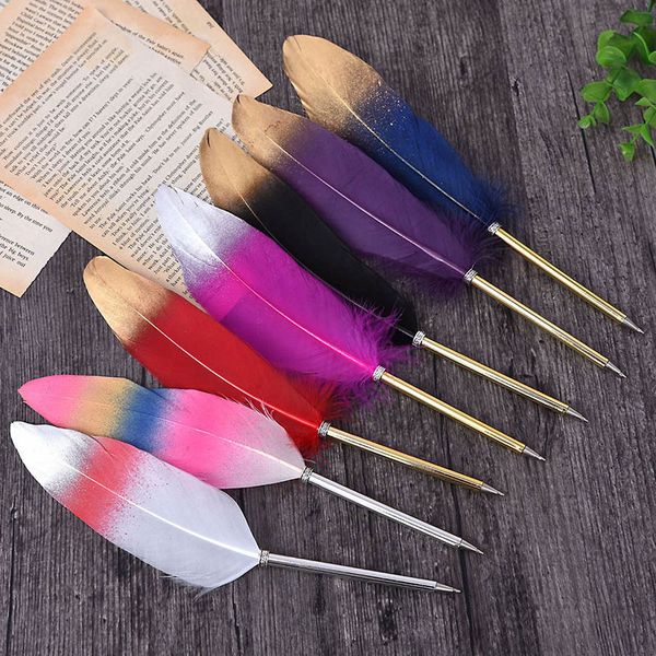 

gold powder pens cute feather ballpoint pens kawaii plush ball pens for writing school office supplies novelty stationery, Blue;orange