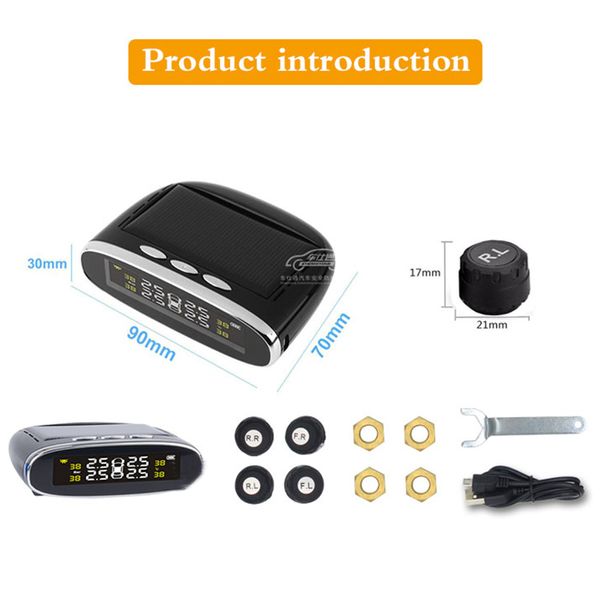 

car tpms tire pressure monitor round wireless tire pressure monitoring alarm system lcd color display two installation methods