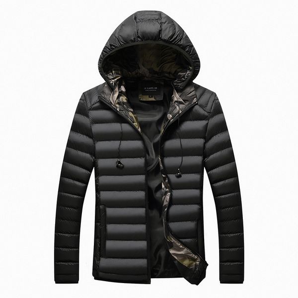 

2019 winter brand men parkas coat fashion slim fit men's solid color parka male personality hooded parka coats by99, Black