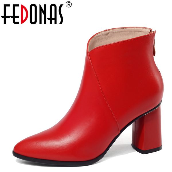 

fedonas 1fashion women ankle boots autumn winter warm genuine leather high heels shoes woman party dancing shoes basic pumps, Black