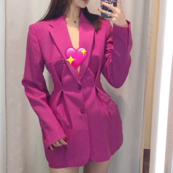 

lanmrem solid color waist folds single-breasted suit jacket casual fashion loose women 2019 autumn and winter new tc931, White;black