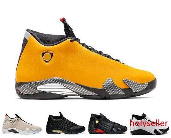 

new 14 14s candy cane black toe fusion varsity red suede mens basketball shoes last sthunder black yellow dmp sneakers with box