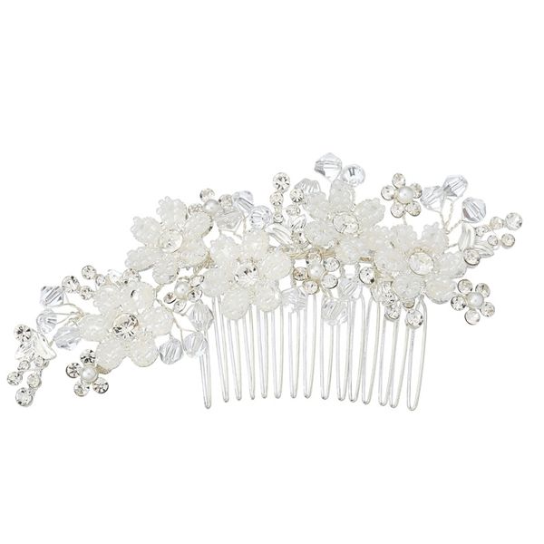 

handmade silver pearl flower hair comb bride tiaras crowns headpiece wedding bridal hair jewelry accessories for women, Golden;white