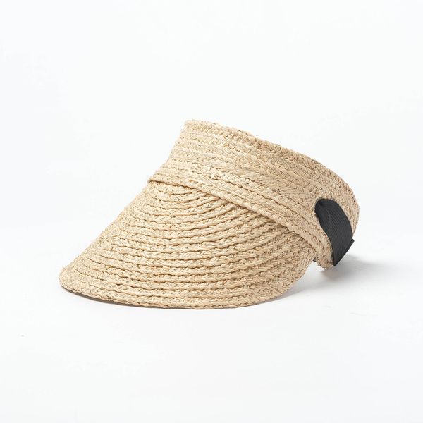 

2019 transparent visor straw sun hat women lafite weaving summer caps hat women summer empty foldable beach, Blue;gray