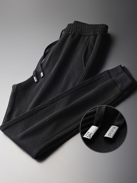 

minglu vertical stripe man pants plus size 4xl luxury spring knit sports men's trousers hight quality drawstring sweatpants men, Black