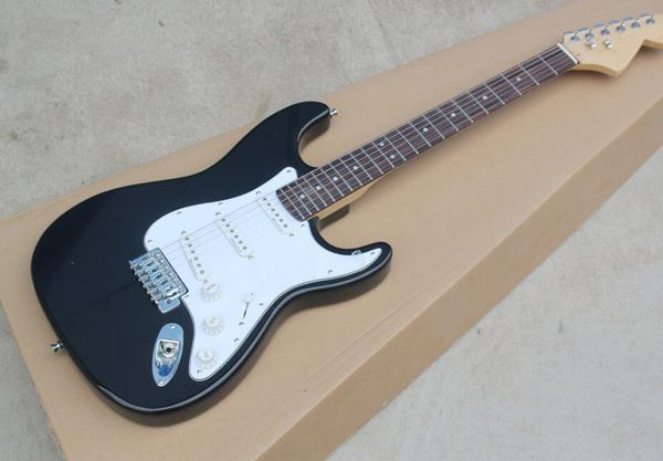 

бесплатная доставка завод черной гитары электрической с большой шпиндельной бабкой, белой накладкой, rosewood грифом sss пикапами, можно под