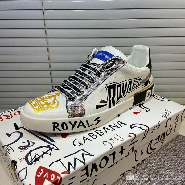 

the fashion men new sports shoes animation designer printed leather classic tennis sneakers luxury outdoor climbing shoes vacation with box, Black