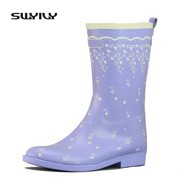 

swyivy rain boots woman rubber boots shoes flowers print crystal rain boot blue purple british style woman waterboots size 35-40, Black