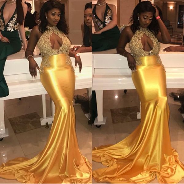 

glamorous keyhole mermaid high neck lace prom party dresses beads yellow formal gowns evening wear plus size, Black