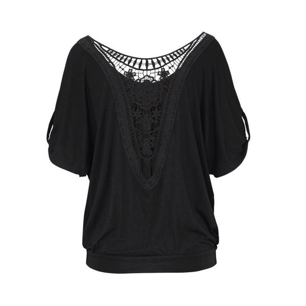 

o-образным вырезом женщины футболка изображение сплайсинга выдалбливают кружевной воротник футболки легко добавить рукав футболки мода женск, White