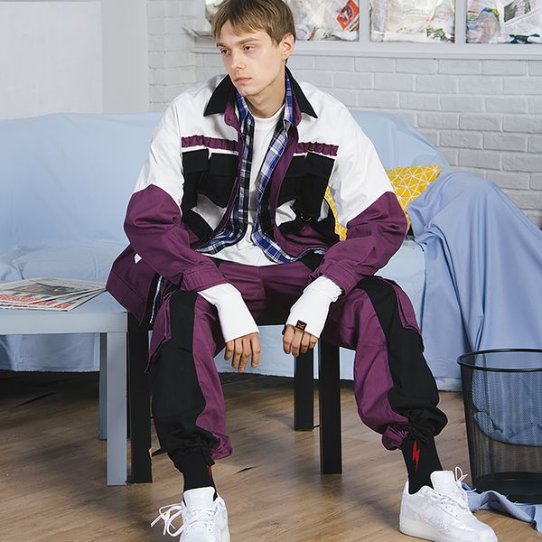 

2019 new multi pocket splicing mens windbreaker jacket plus size fashion canvas hip hop retro streetwear, Black;brown