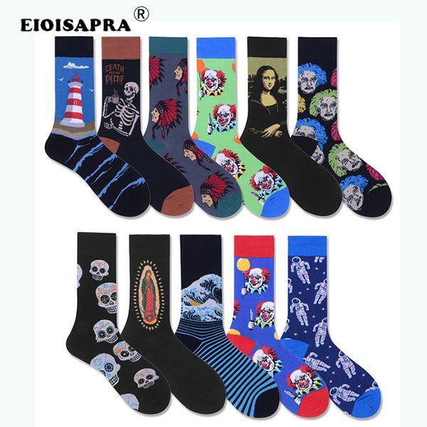 

eioisapra]creative art socks men combed cotton harajuku hip hop trend skeleton funny clown lighthouse happy socks calcetines, Black