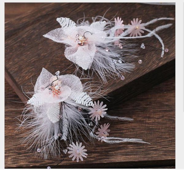 

feather headdress korean new bride hair decoration set white wedding dress accessories wedding jewelry, Slivery;golden