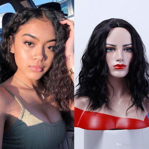 

14 "короткие вьющиеся синтетические волосы женщины леди повседневный костюм парик косплей натуральный черный высокотемпературные волокна пар, Black