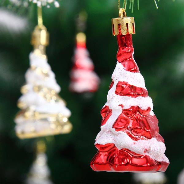 

8cm золото красный окрашены дерева кулон рождественская елка платье висячие украшения (6 пачек) 49g