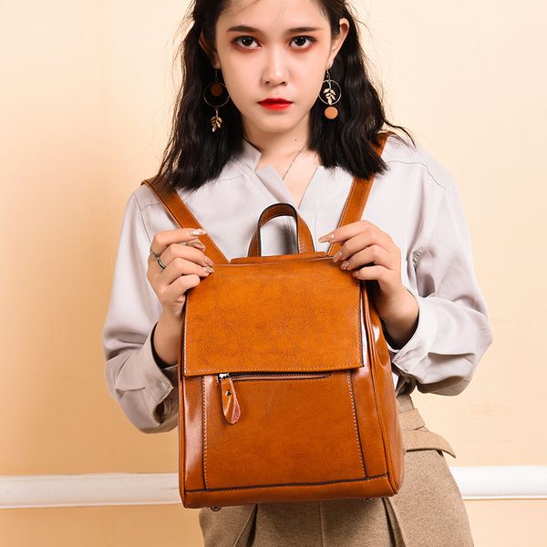 

leather backpack first layer cowhide ladies shoulder bag 2020 new european and american cowhide leather women bag tail list