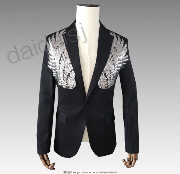 

sequined wings men's suits costumes nightclub bar male singers stage costumes groom groomsmen wedding dresses, White;black