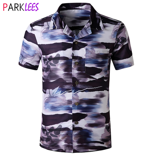 

splash ink hawaiian shirt men 2020 summer short sleeve standard-fit tropical beach shirt quick dry casual vacation chemise homme, White;black