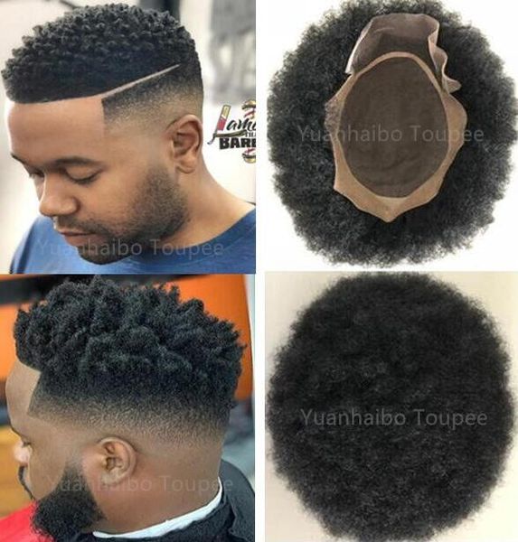 

4mm afro kinky curl brazilian virgin human hair replacement mono lace toupee for basketbass players and fans fast express delivery, Black