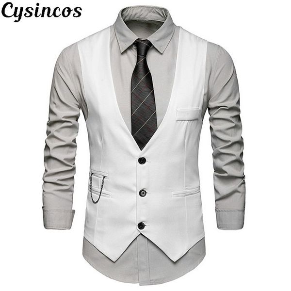 

cysincos fashion suit vest men formal vest colete masculino herringbone gilet fitness sleeveless jacket wedding waistcoat male, Black;white
