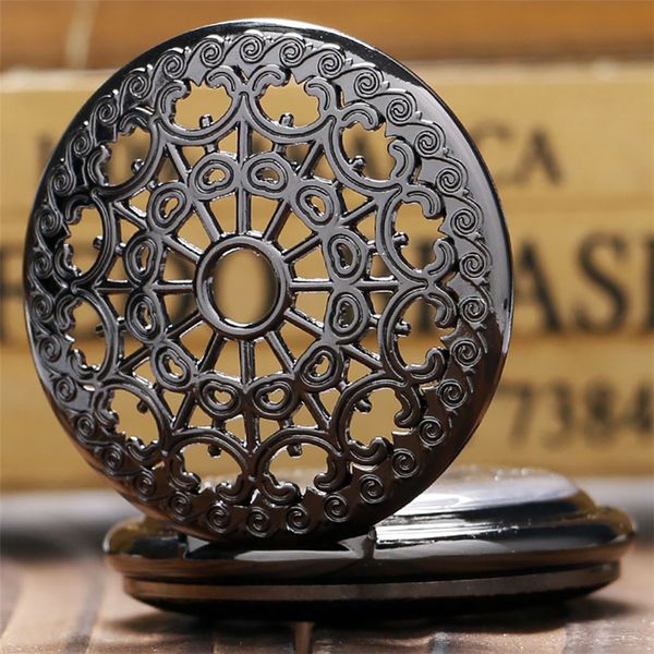 

hollow spider web display mechanical pocket watch antique men women pendant clock black punk chain roman numeral dial retro gift, Slivery;golden