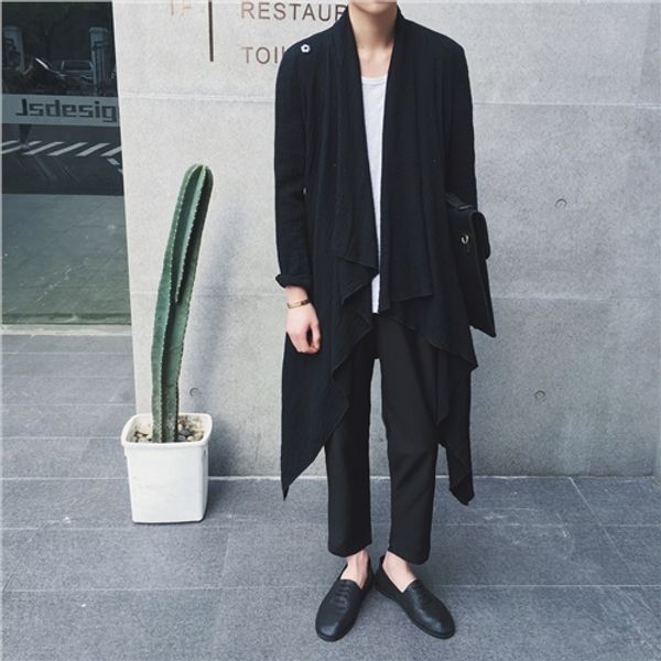 

harajuku male moben medium-long trench male loose outerwear cape, Tan;black